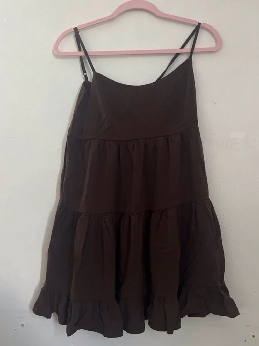 Classic Brown Tiered Midi Dress with Spaghetti Straps
